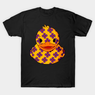 Purple Flower Pattern Rubber Duck T-Shirt